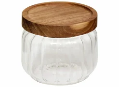 Voorraadpot Harmony 0,3L - glas - transparant & acacia- Bewaardozen