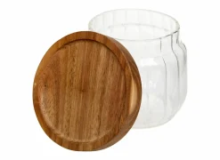 Voorraadpot Harmony 0,3L - glas - transparant & acacia- Bewaardozen