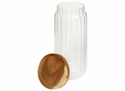 Voorraadpot Harmony 1L - glas - transparant & acacia- Bewaardozen