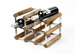 Wijnrek 32x23x23cm - metaal & hout massief - donkere eik- Wijnrekken|Wijnrekken