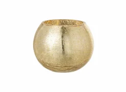 Kaars & Houder|Windlicht Bol craquele effect H12cm - glas - goud
