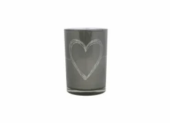 Mars & More Windlicht Heart H18cm - glas - grijs- Kaars & Houder