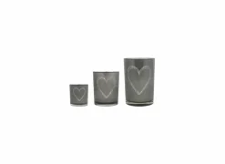Mars & More Windlicht Heart H18cm - glas - grijs- Kaars & Houder