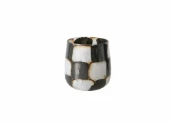 Kaars & Houder|Windlicht Medo H10cm - glas - zwart/wit