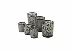 Kaars & Houder|Windlicht Thato H8cm & H12cm - glas - beige/zwart set van 2