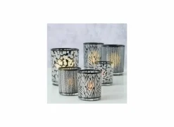 Kaars & Houder|Windlicht Thato H8cm & H12cm - glas - beige/zwart set van 2