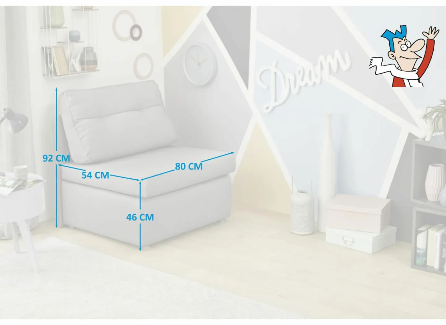 Zetelbed Tunis 1 persoons - 85x82cm - stof - grijs- Zetelbedden|Slaapbanken