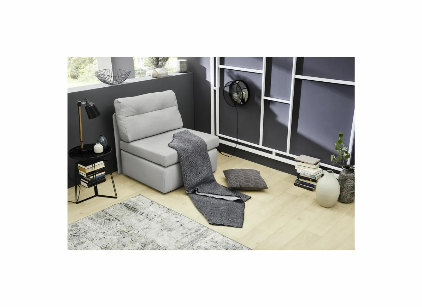 Zetelbed Tunis 1 persoons - 85x82cm - stof - lichtgrijs- Zetelbedden|Slaapbanken