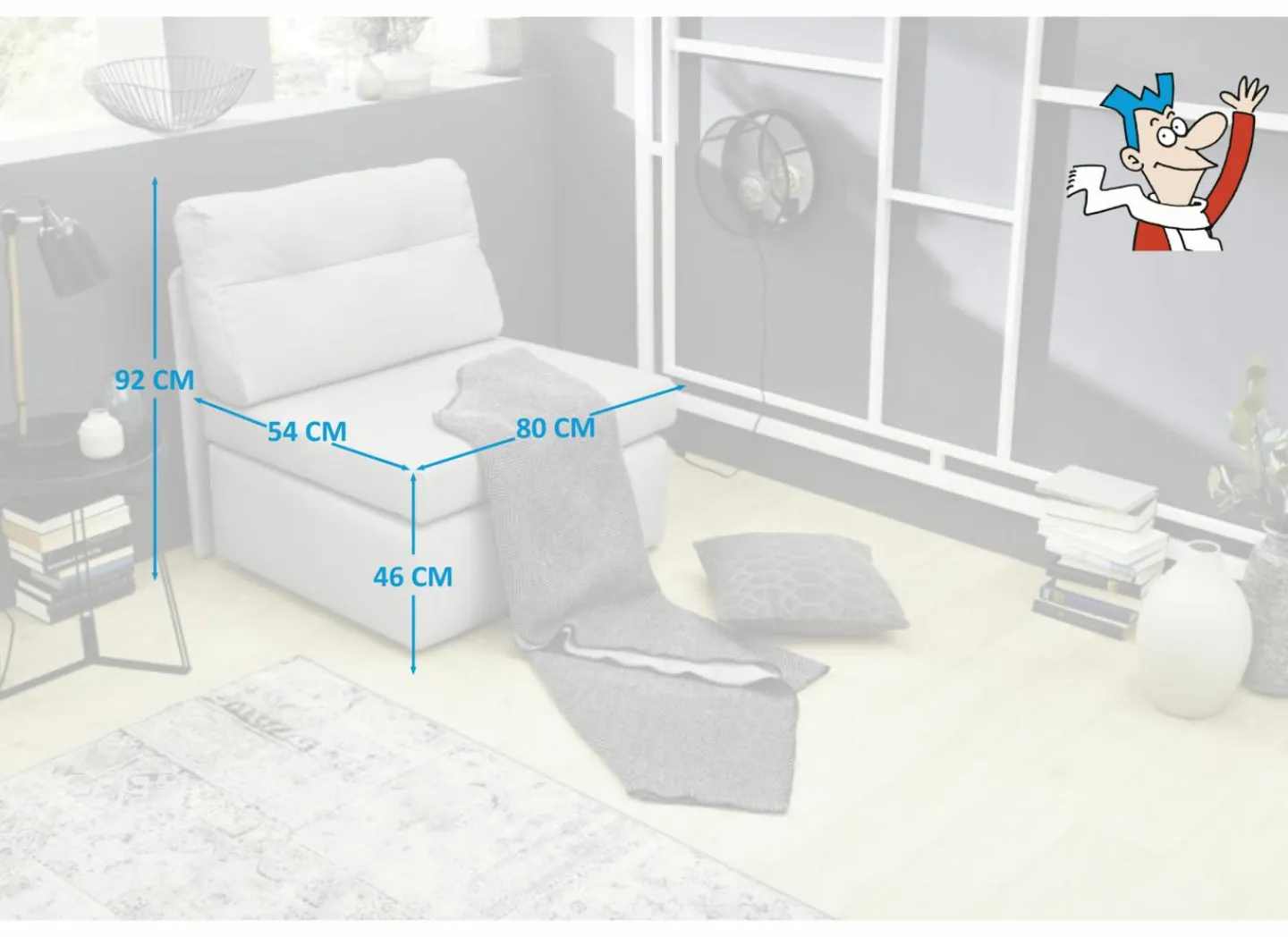 Zetelbed Tunis 1 persoons - 85x82cm - stof - lichtgrijs- Zetelbedden|Slaapbanken