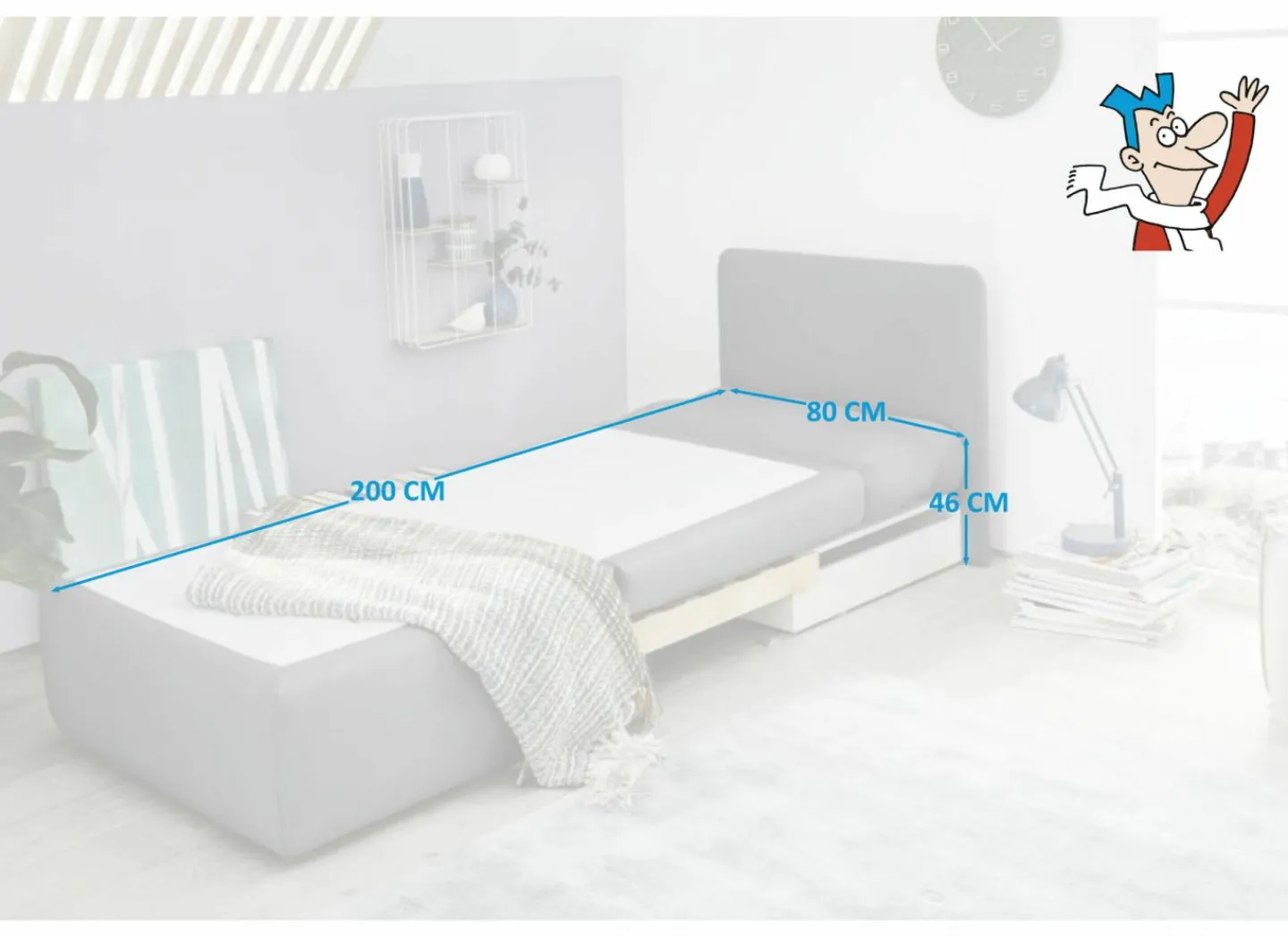 Zetelbed Tunis 1 persoons - 85x82cm - stof - donkergrijs- Zetelbedden|Slaapbanken